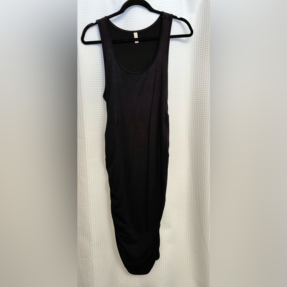 Black Solid Ruched Fitted Maternity Bodycon Midi … - image 5